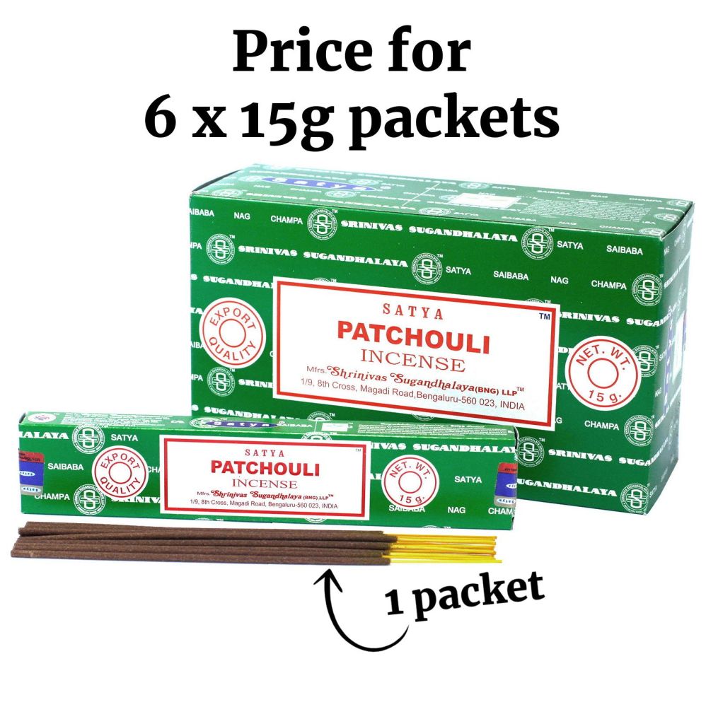 Patchouli Incense Sticks by Satya 6 x 15g packs Joss