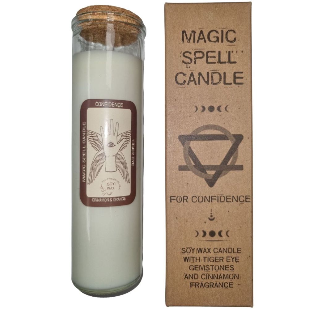 Magic Spell Candle for CONFIDENCE with Tigers Eye Crystal Gemstones gift bo