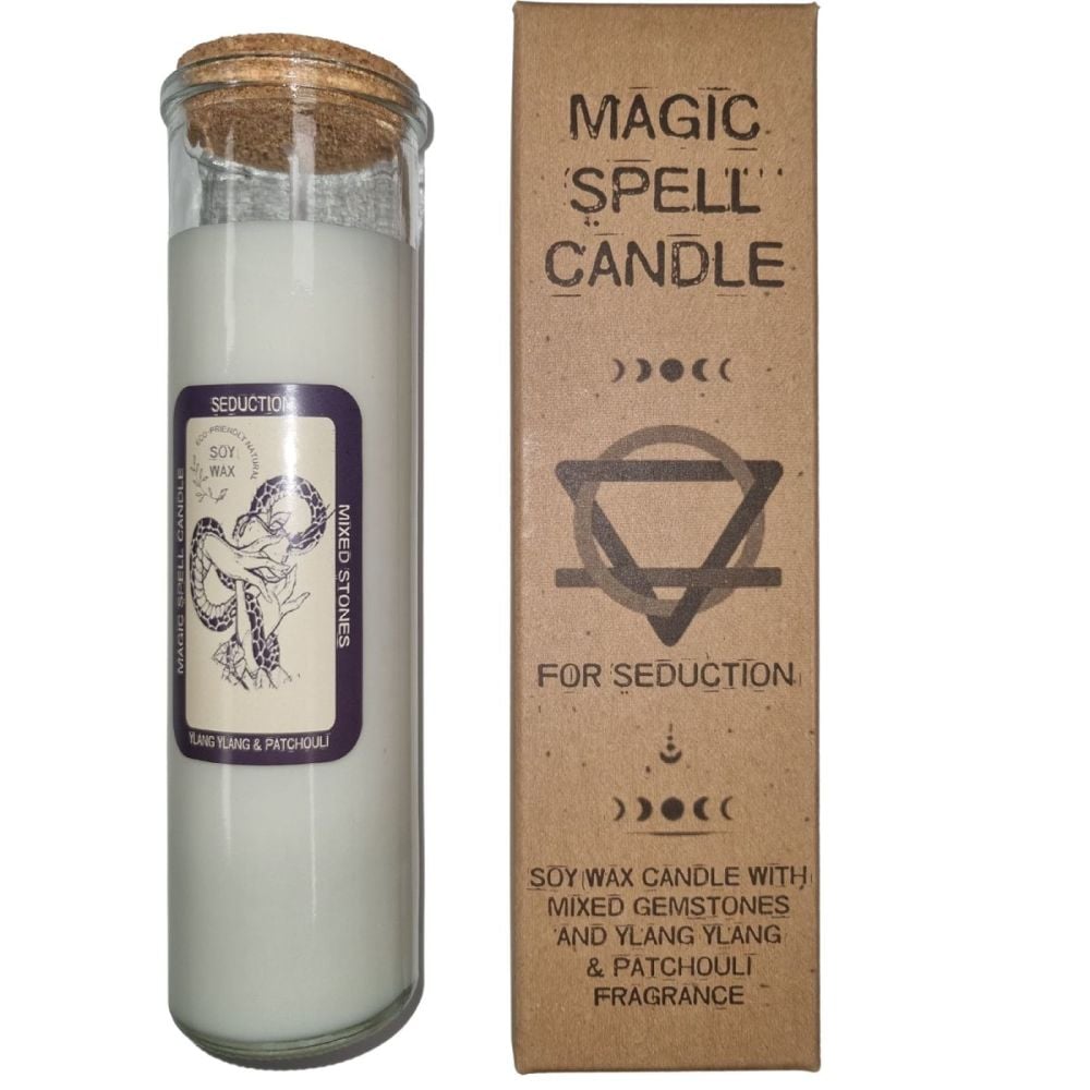 Magic Spell Candle for SEDUCTION with mixed selection of Crystal Gemstones