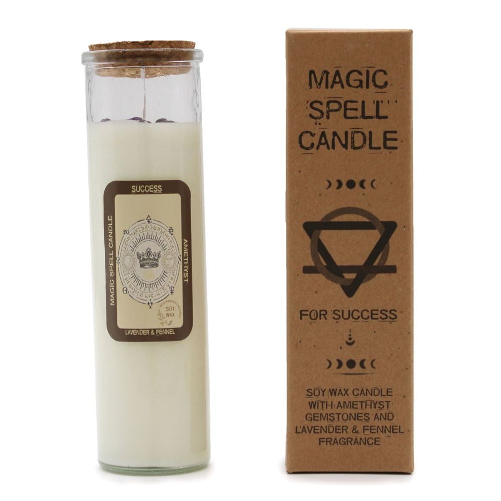 Magic Spell Candle for SUCCESS with Amethyst Crystal Gemstones