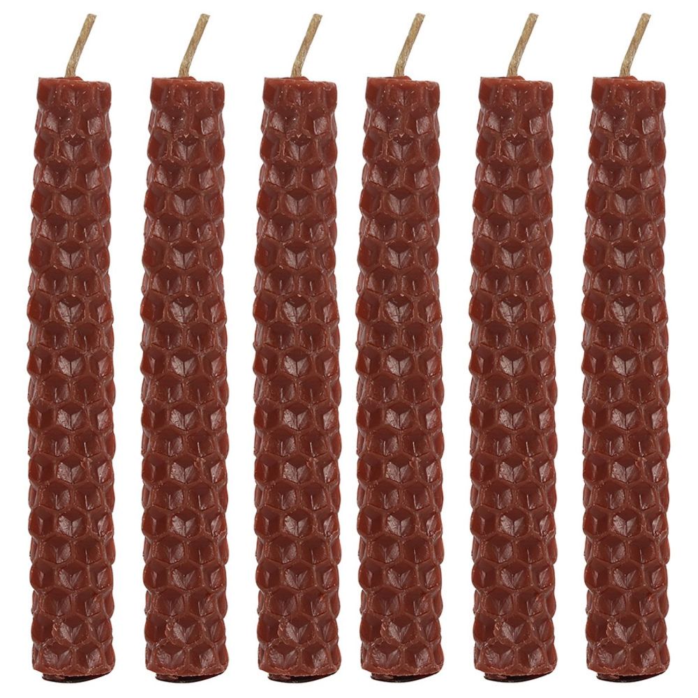 Beeswax Spell Candles BROWN for Stability and Family pack of 6 Blessed Bee