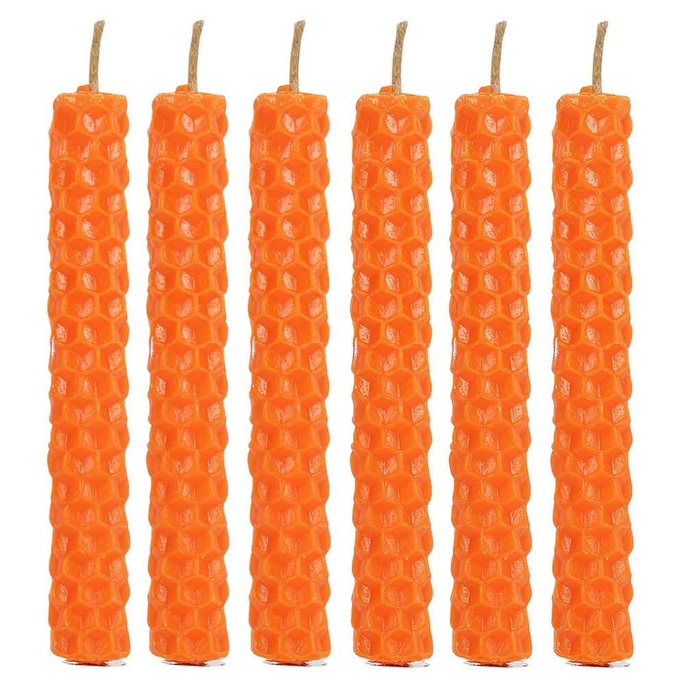 Beeswax Spell Candles ORANGE for Confidence and Power pack of 6 Blessed Bee