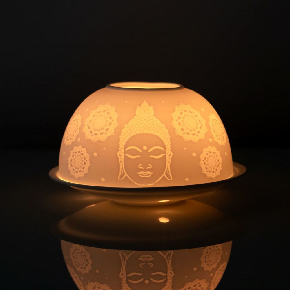Buddha Face and Mandalas Dome Ceramic Tealight Holder