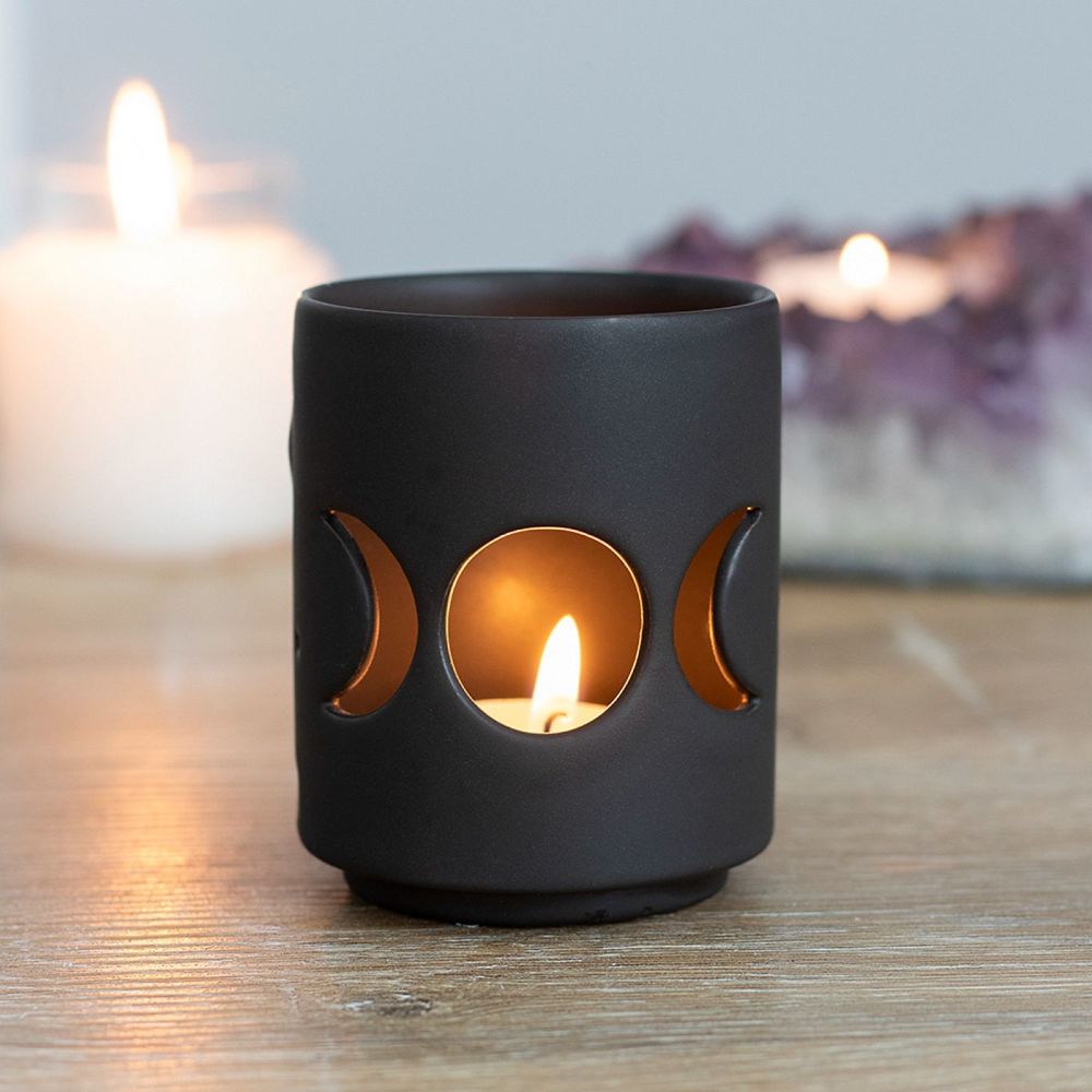 Triple Moon Black Cut Out Tealight Candle Holder