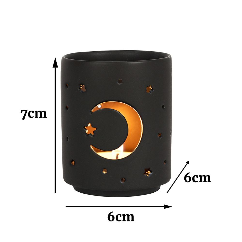 Mystical Moon Stars Black Cut Out Tealight Candle Holder