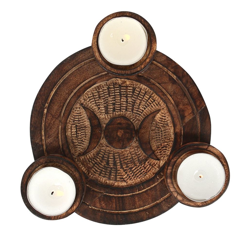 Triple Moon Wooden Tealight Candles Holder
