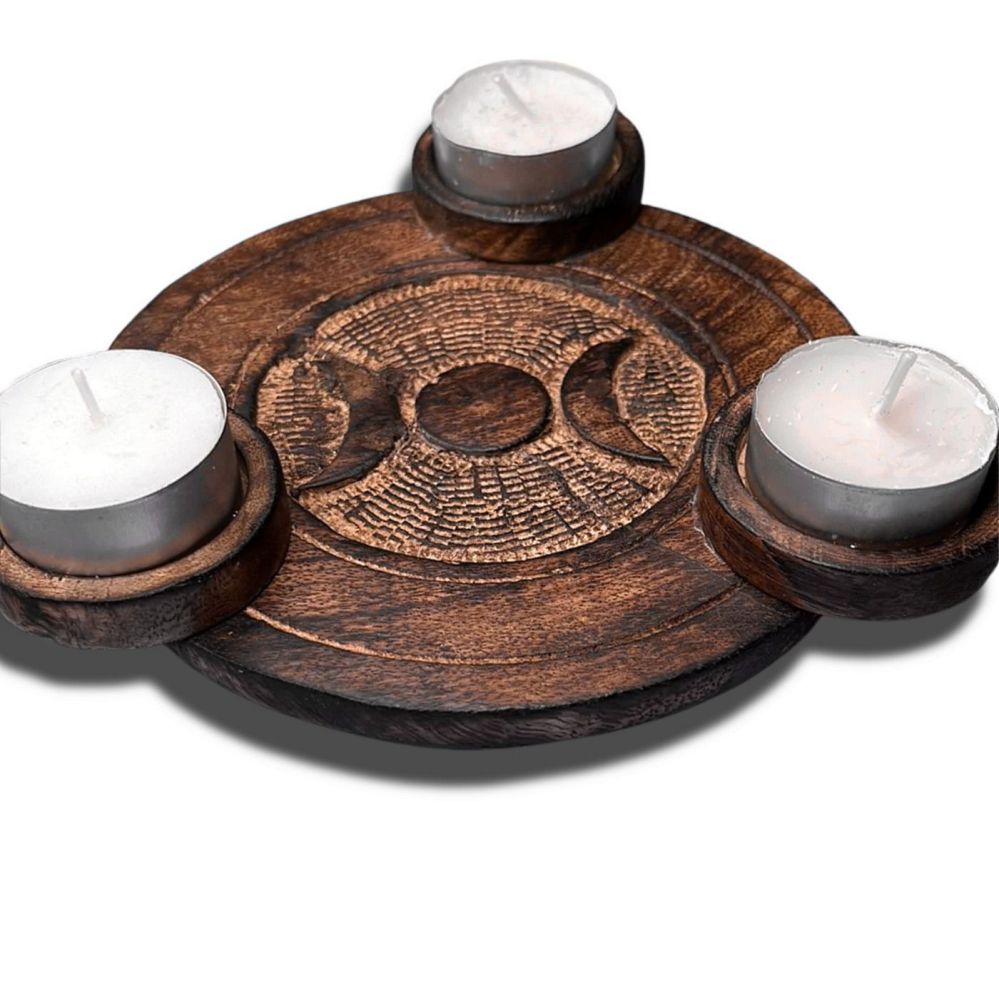Triple Moon Wooden Tealight Candles Holder