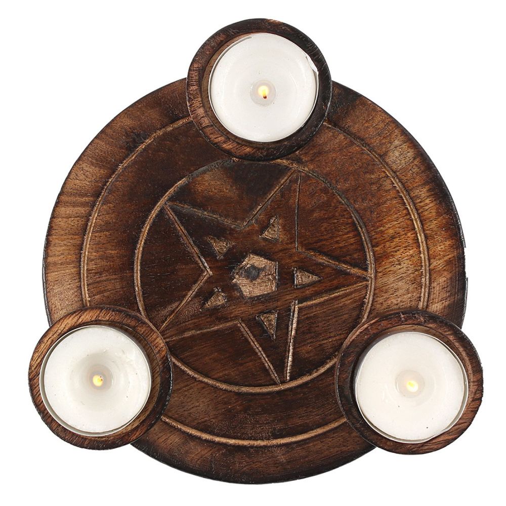 Pentagram Pentacle Wooden Tealight Candles Holder (stock)