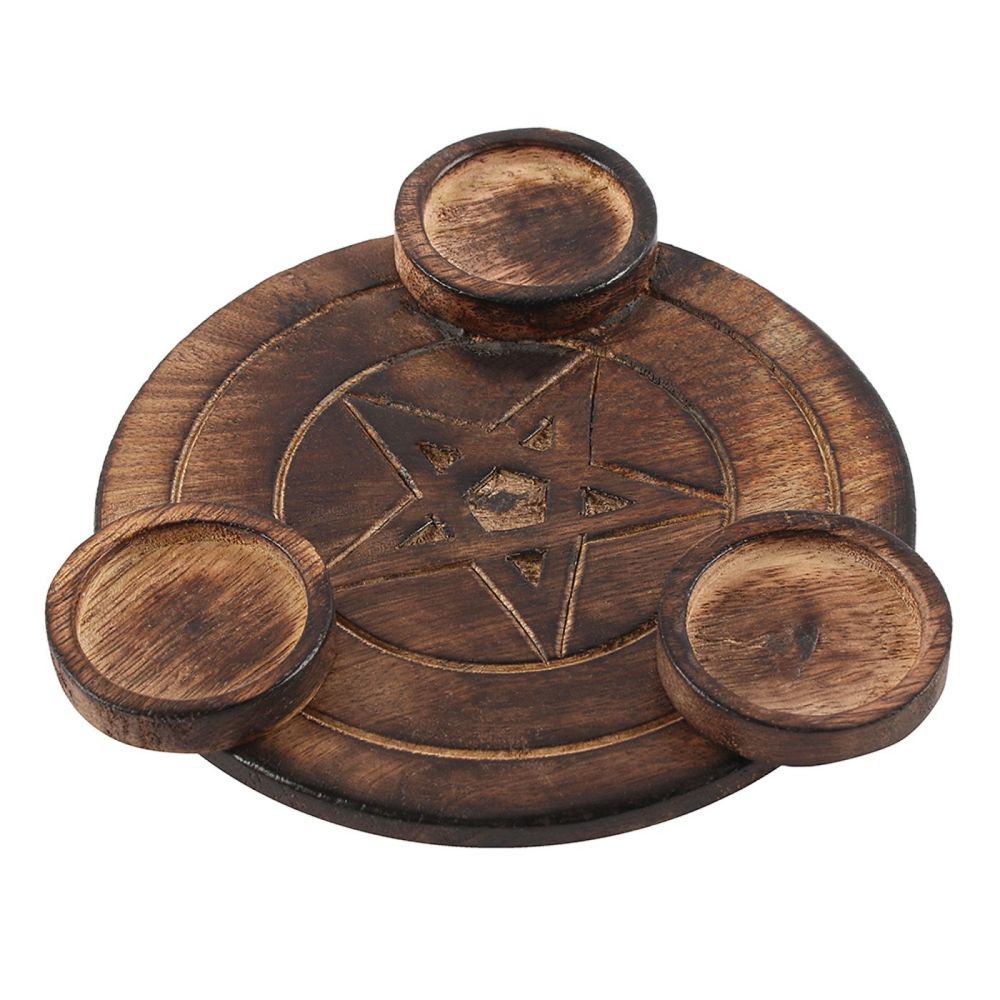 Pentagram Pentacle Wooden Tealight Candles Holder
