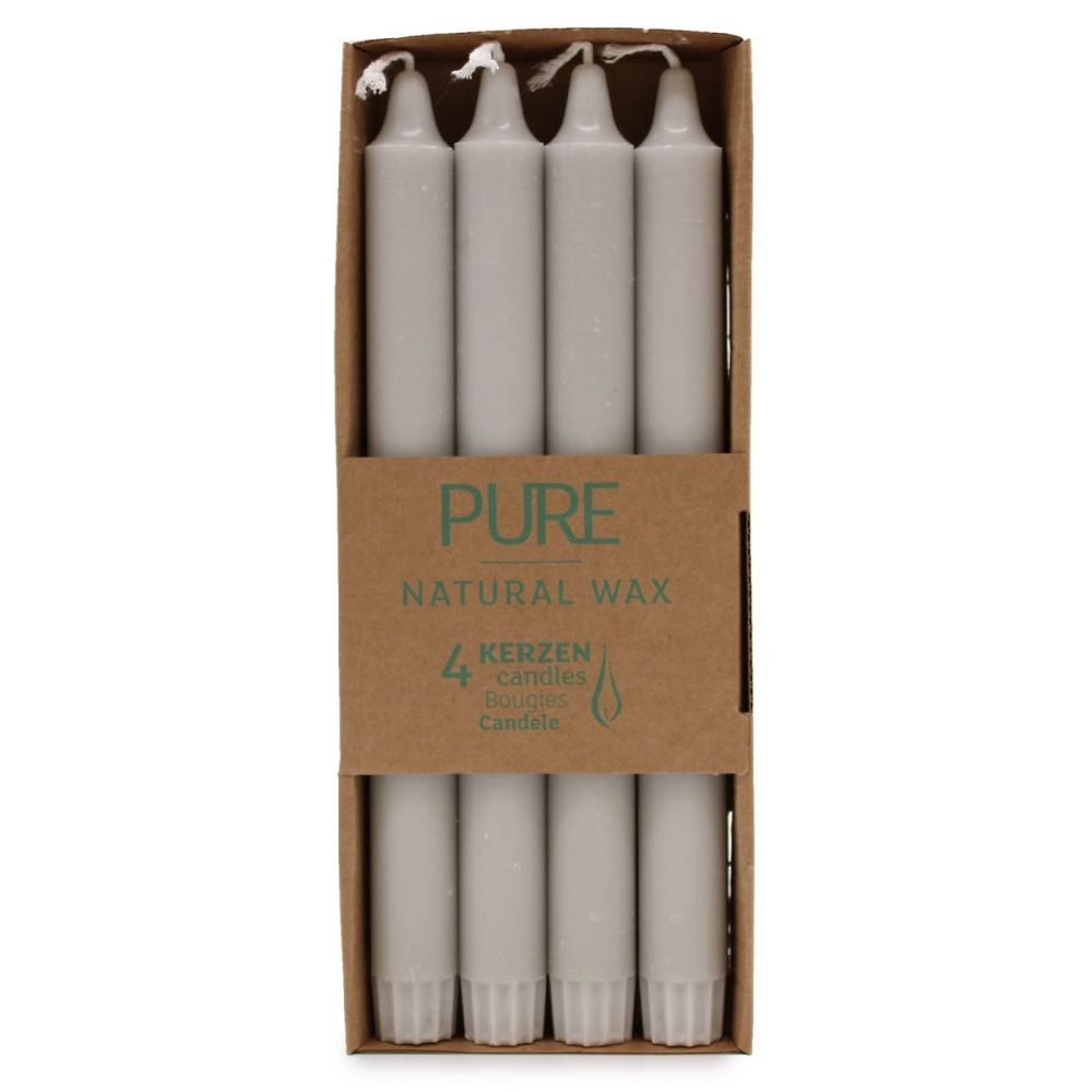 Pure Natural Wax Silver Grey Dinner Candles 250mmx23mm pack of 4
