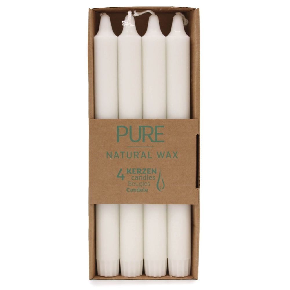 Pure Natural Wax White Dinner Candles 250mmx23mm pack of 4