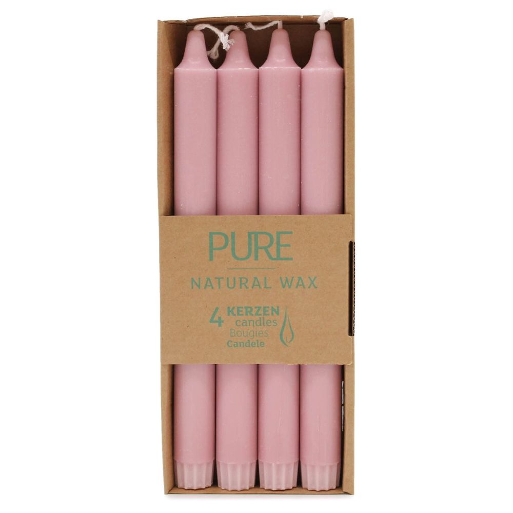 Pure Natural Wax Antique Rose Dinner Candles 250mmx23mm pack of 4