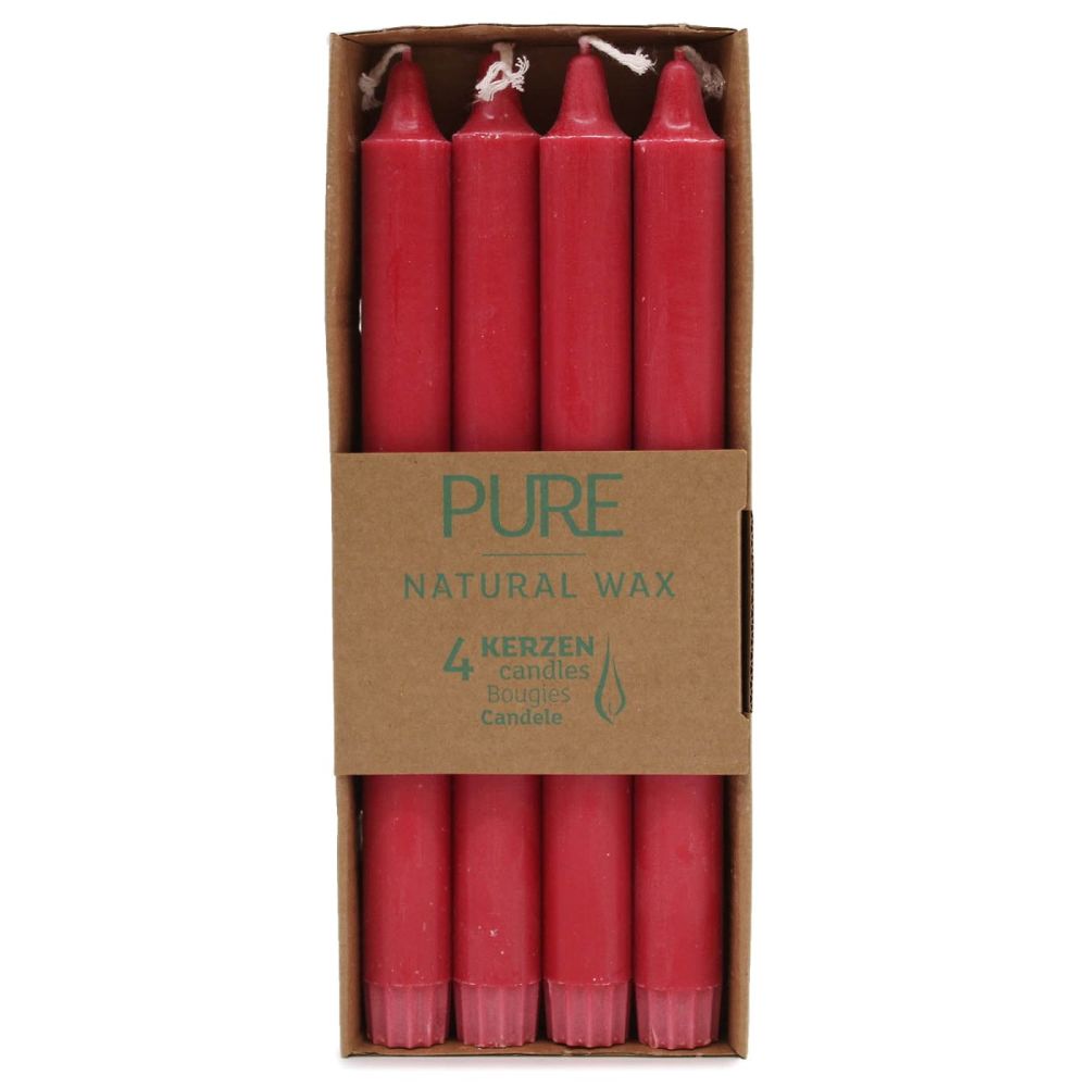 Pure Natural Wax Red Dinner Candles 250mmx23mm pack of 4