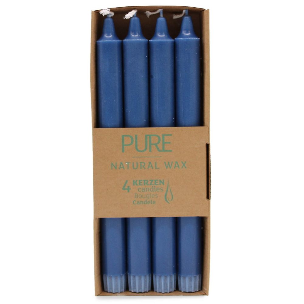Pure Natural Wax Blue Dinner Candles 250mmx23mm pack of 4