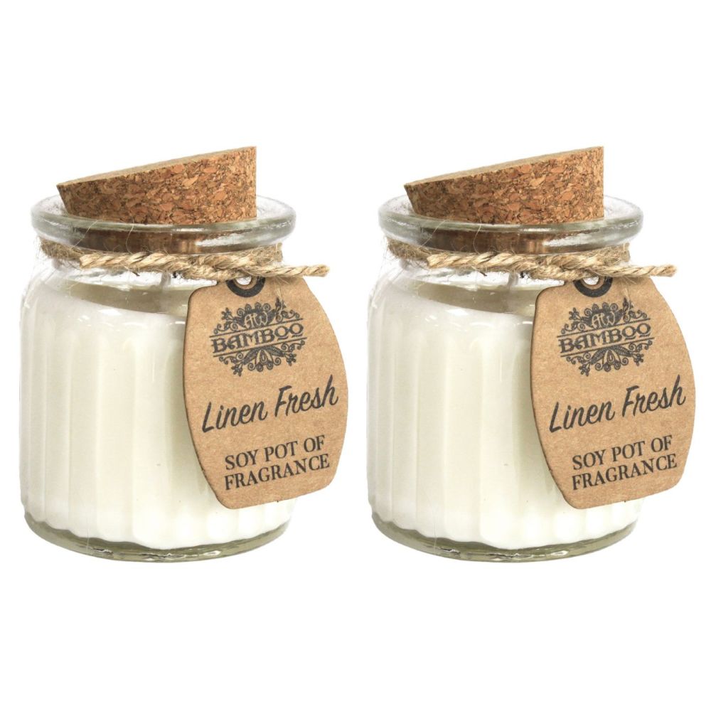 Linen Fresh Fragrance Soy Candles in Glass Jars set of 2