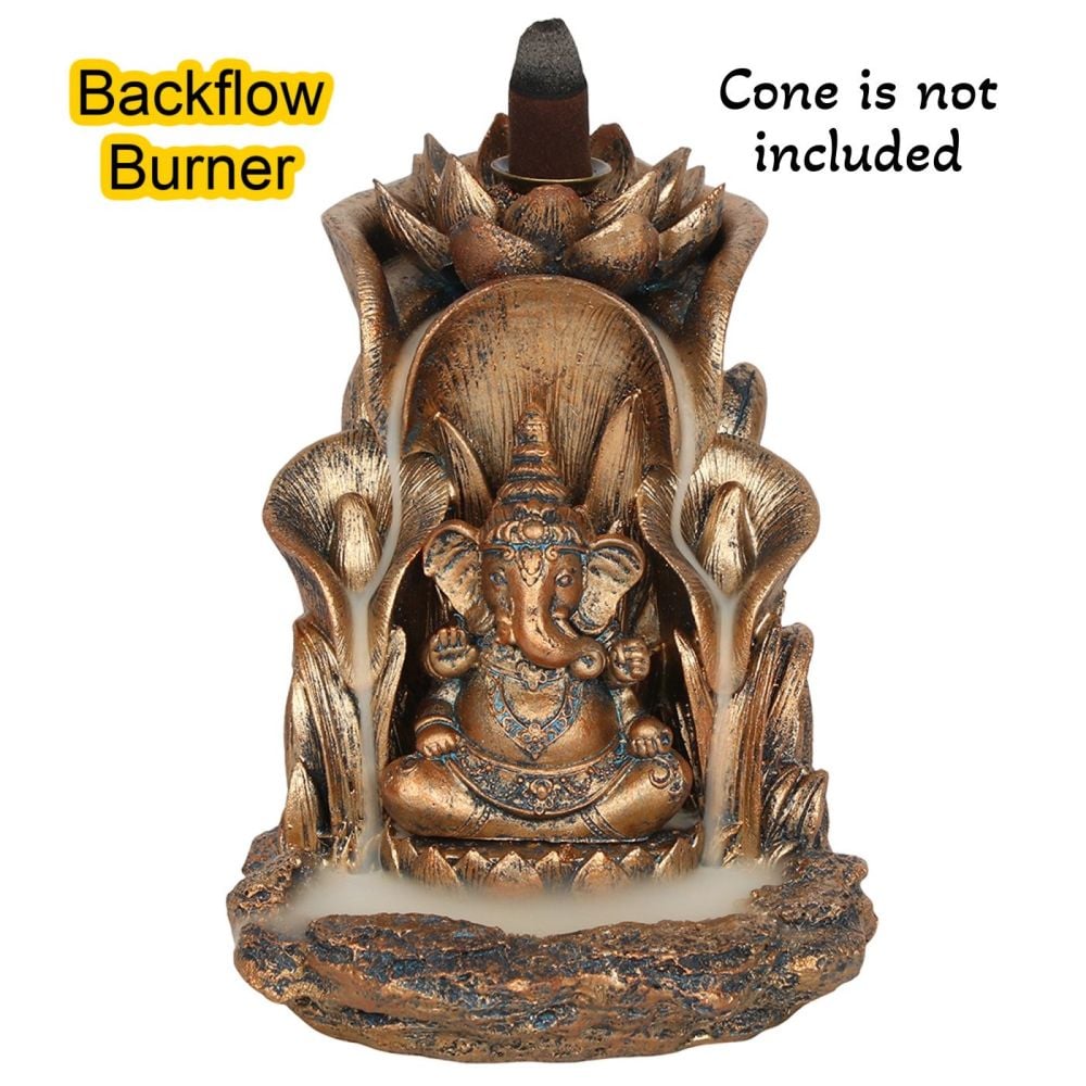 Ganesha and Lotus Flower Incense Burner for Backflow Cones