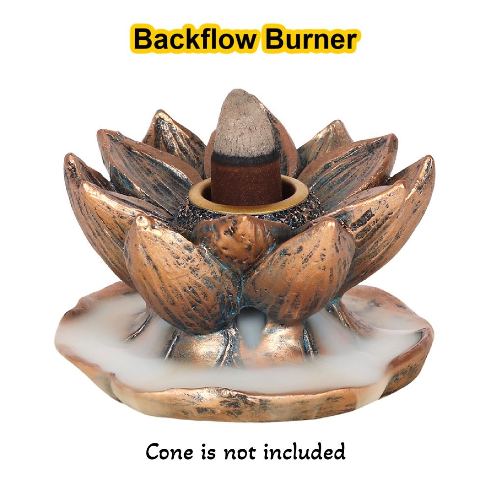 Lotus Flower Bronze-effect Incense Burner for Backflow Cones
