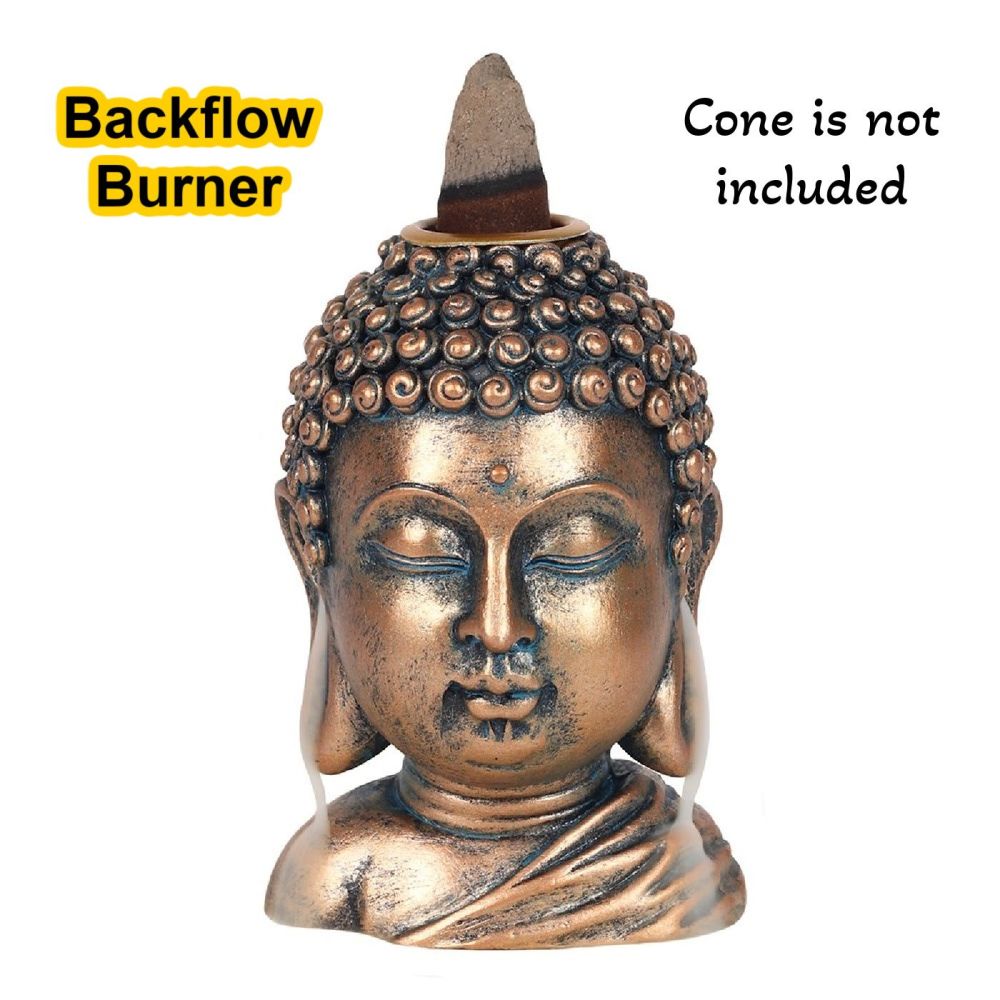 Buddha Head Bronze-effect Incense Burner for Backflow Cones