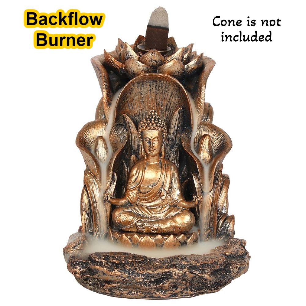 Buddha and Lotus Flower Bronze Incense Burner for Backflow Cones