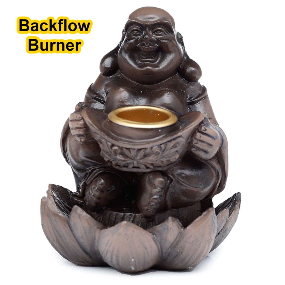 Laughing Lucky Buddha Incense Burner for Backflow Cones