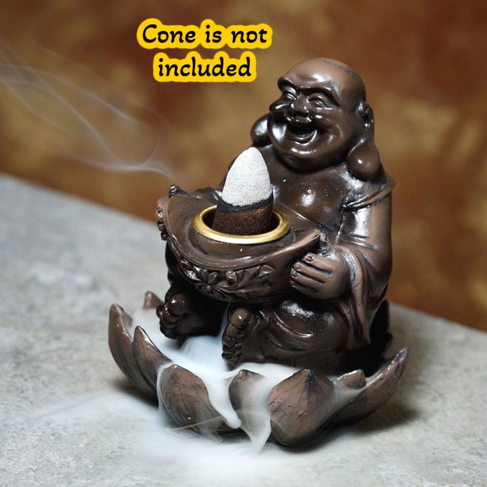 Laughing Buddha Lucky Incense Burner for Backflow Cones