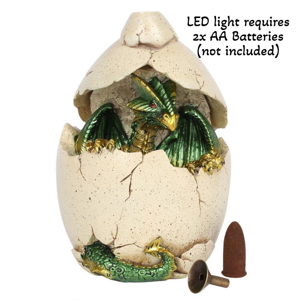 Baby Green Dragon in Egg LED Incense Burner for Backflow Cones