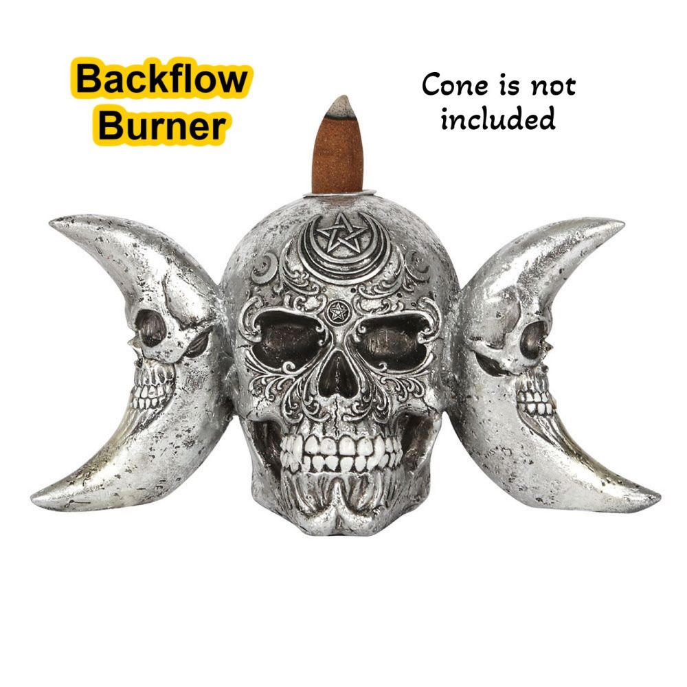 The Dark Skull Triple Moon Goddess Backflow Burner by Alchemy Gothic