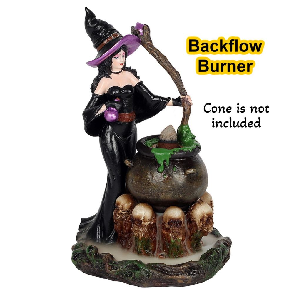 Witch with Cauldron Incense Burner for Backflow Cones