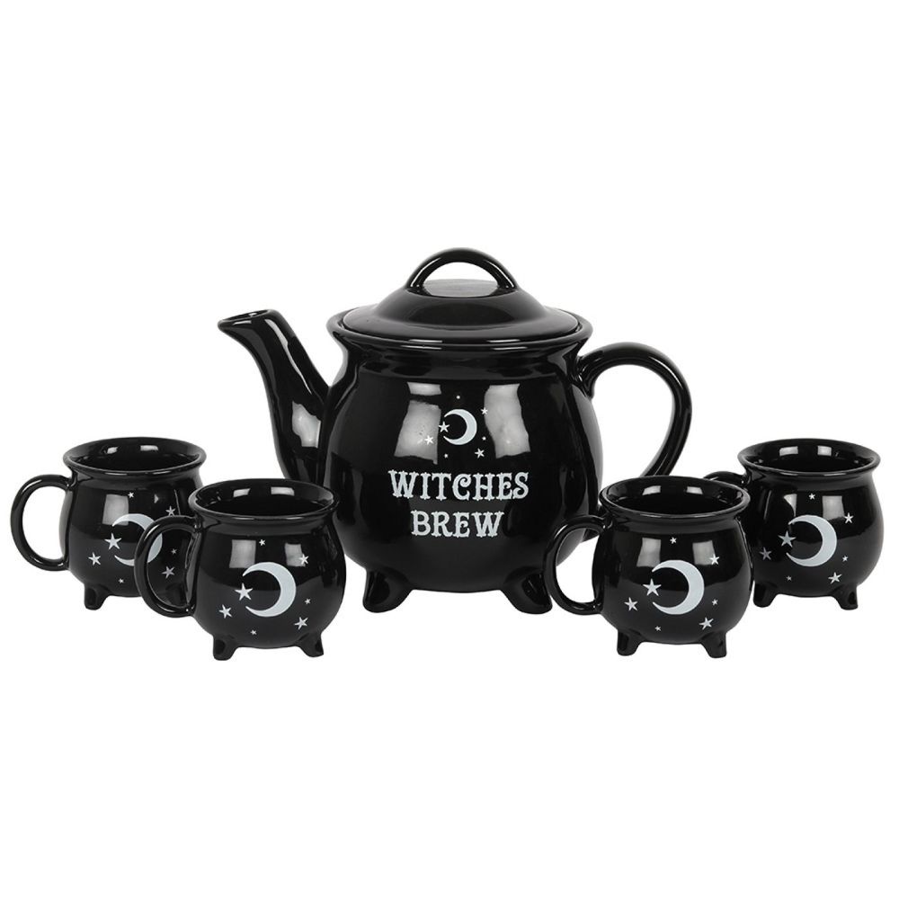 Cauldron Tea Set: Tea Pot Witches Brew 4x Cauldron Cups Ceramic