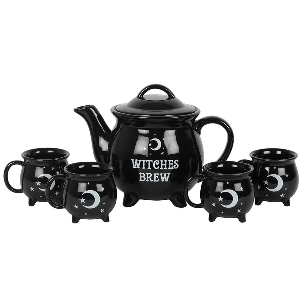 Cauldron Tea Pot Witches Brew 4 Cauldron Cups Ceramic Tea Set