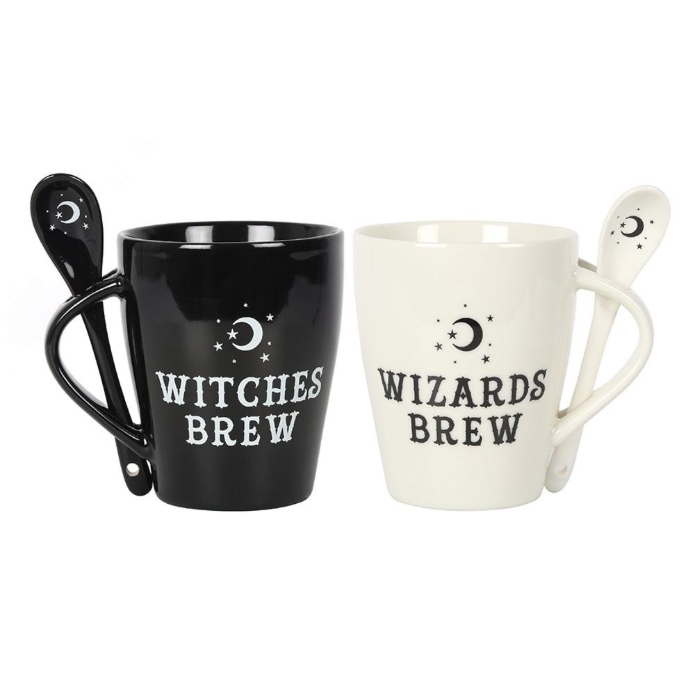Witch and Wizard Couples Mug and Tea Spoon Set