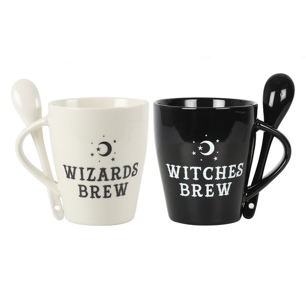 Witch and Wizard Couples Mug and Tea Spoon Set