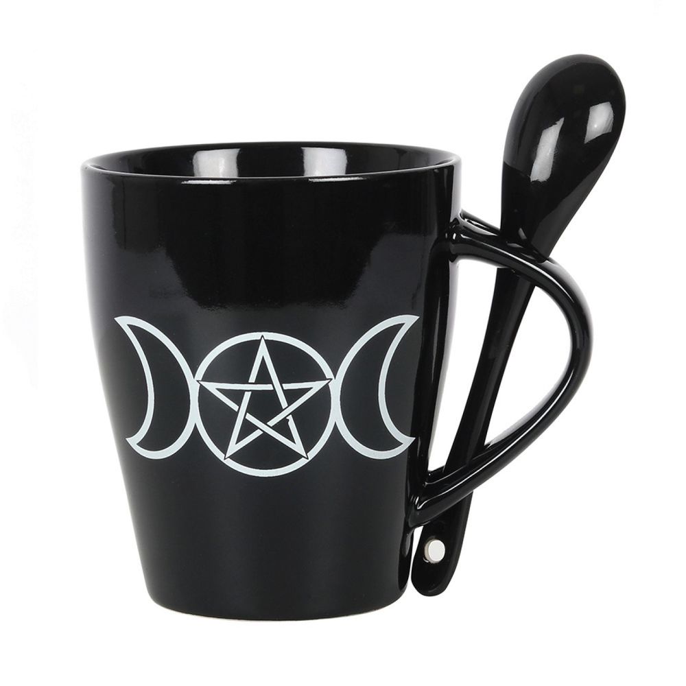Triple Moon Mug and Pentagram Tea Spoon Set