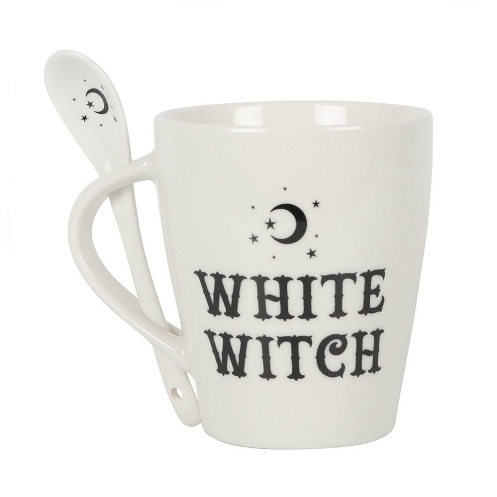 White Witch Mug and Crescent Moon Tea Spoon Set