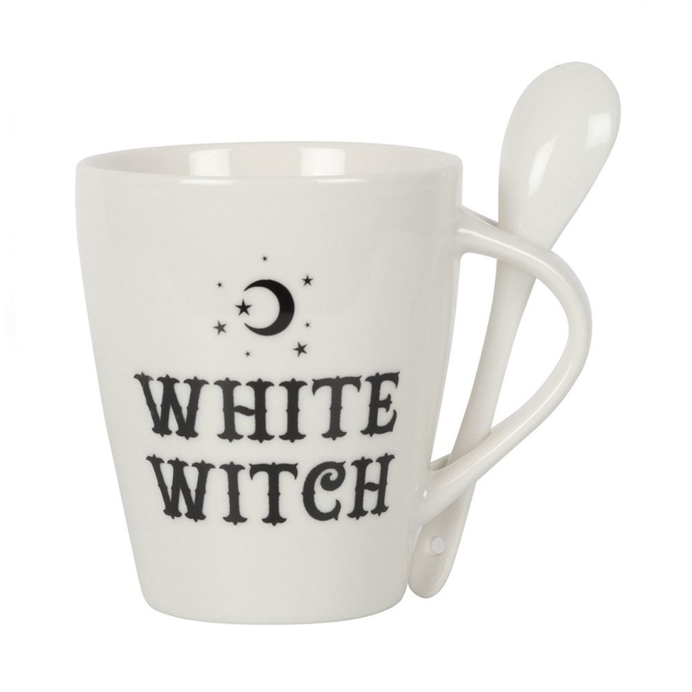 White Witch Mug and Crescent Moon Tea Spoon Set