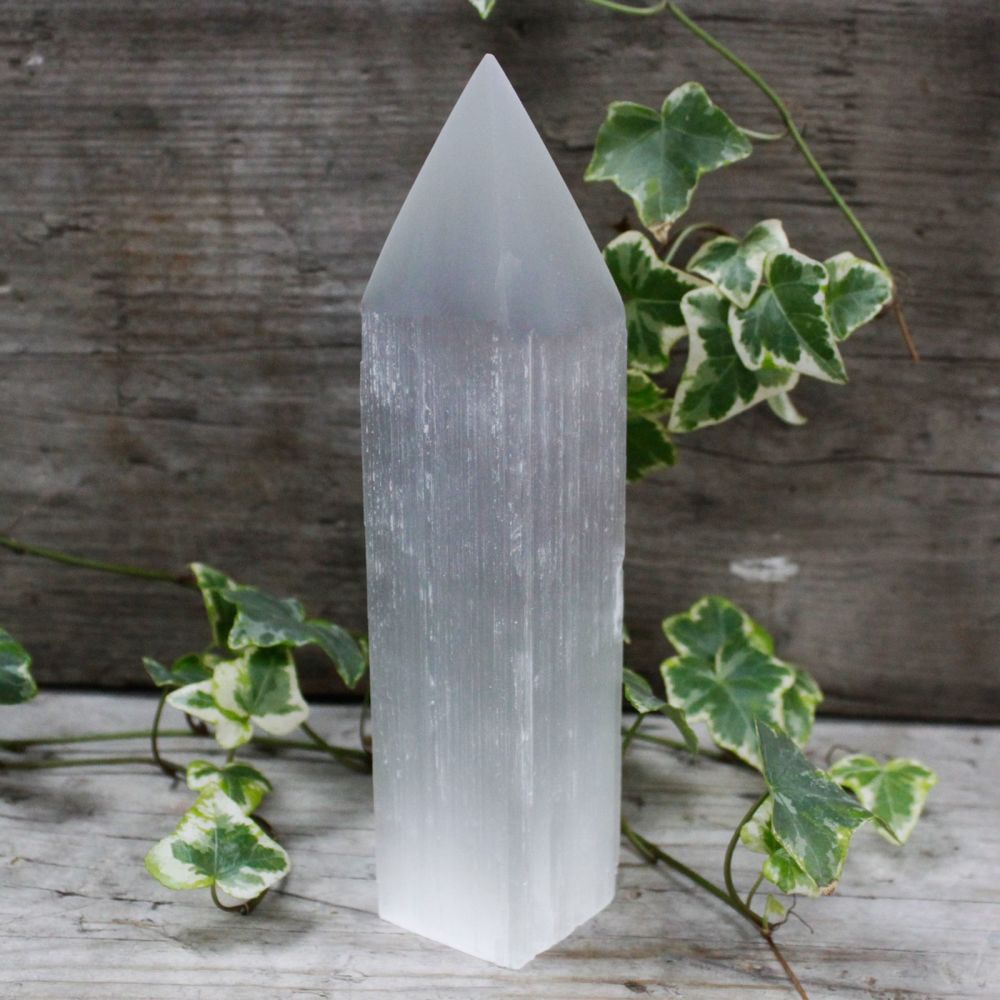 Selenite Natural Crystal Pencil Point Tower 20cm