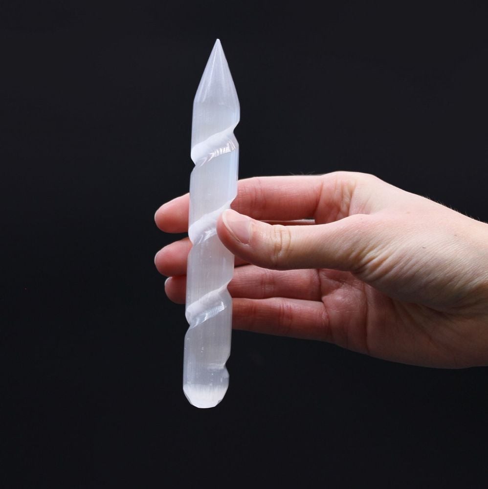 Selenite Natural Crystal Spiral Wand Single Point 16cm