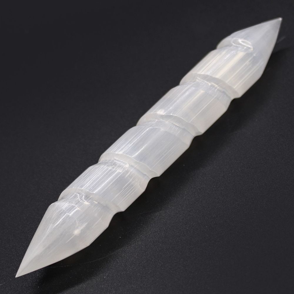 Selenite Natural Crystal Spiral Wand Double Pointed 16cm