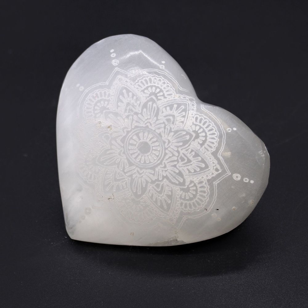 Selenite Natural Crystal Heart Mandala Engraved 7cm