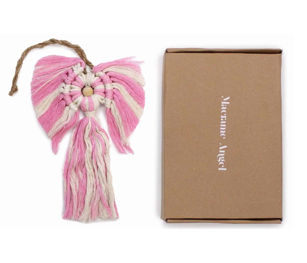 Hati Hati Macrame Guardian Angel (pink) in a Gift Box
