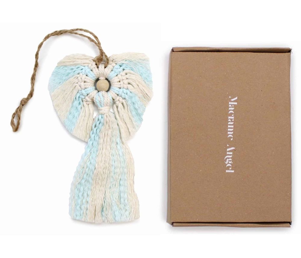 Hati Hati Macrame Guardian Angel (blue) in a Gift Box