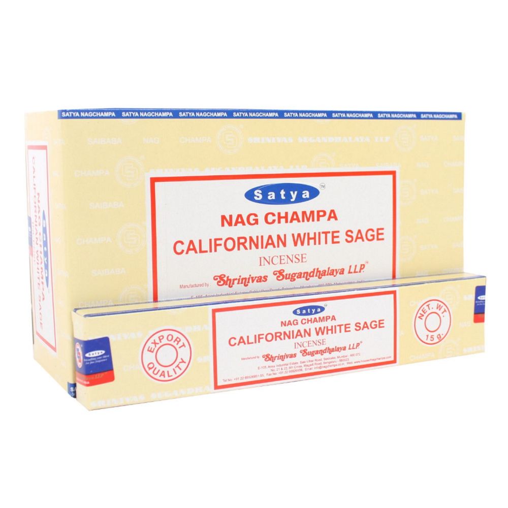Californian White Sage Nag Champa Incense Sticks by Satya 12 x 15g packs Joss