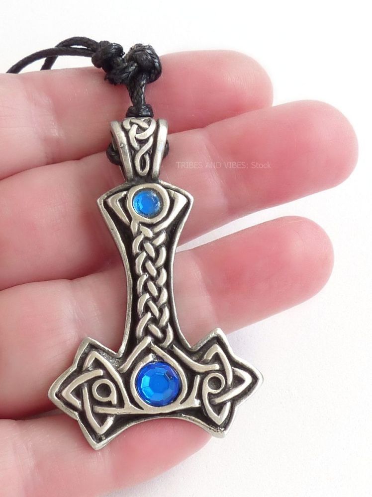 Thors Hammer Pendant Necklace (blue)