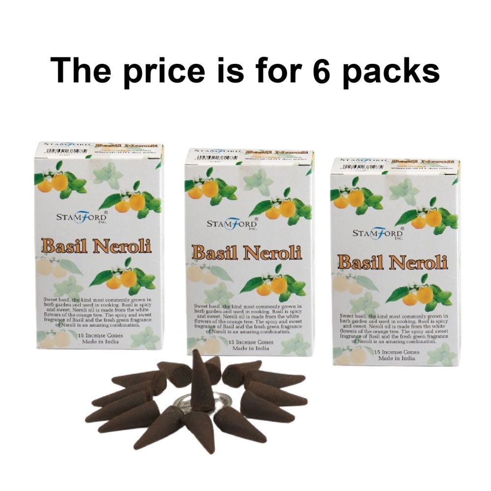 Basil Neroli Premium Incense Cones by Stamford 6 packs Dhoop