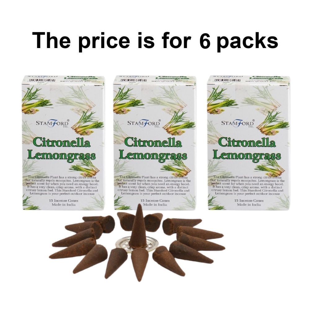 Citronella Lemongrass Premium Incense Cones by Stamford 6 packs Dhoop