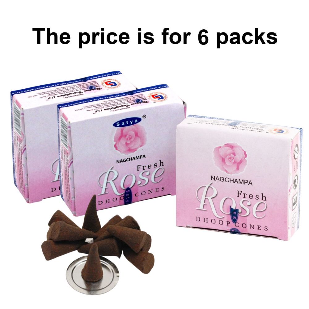 Fresh Rose Incense Dhoop Cones by Satya 6 packs