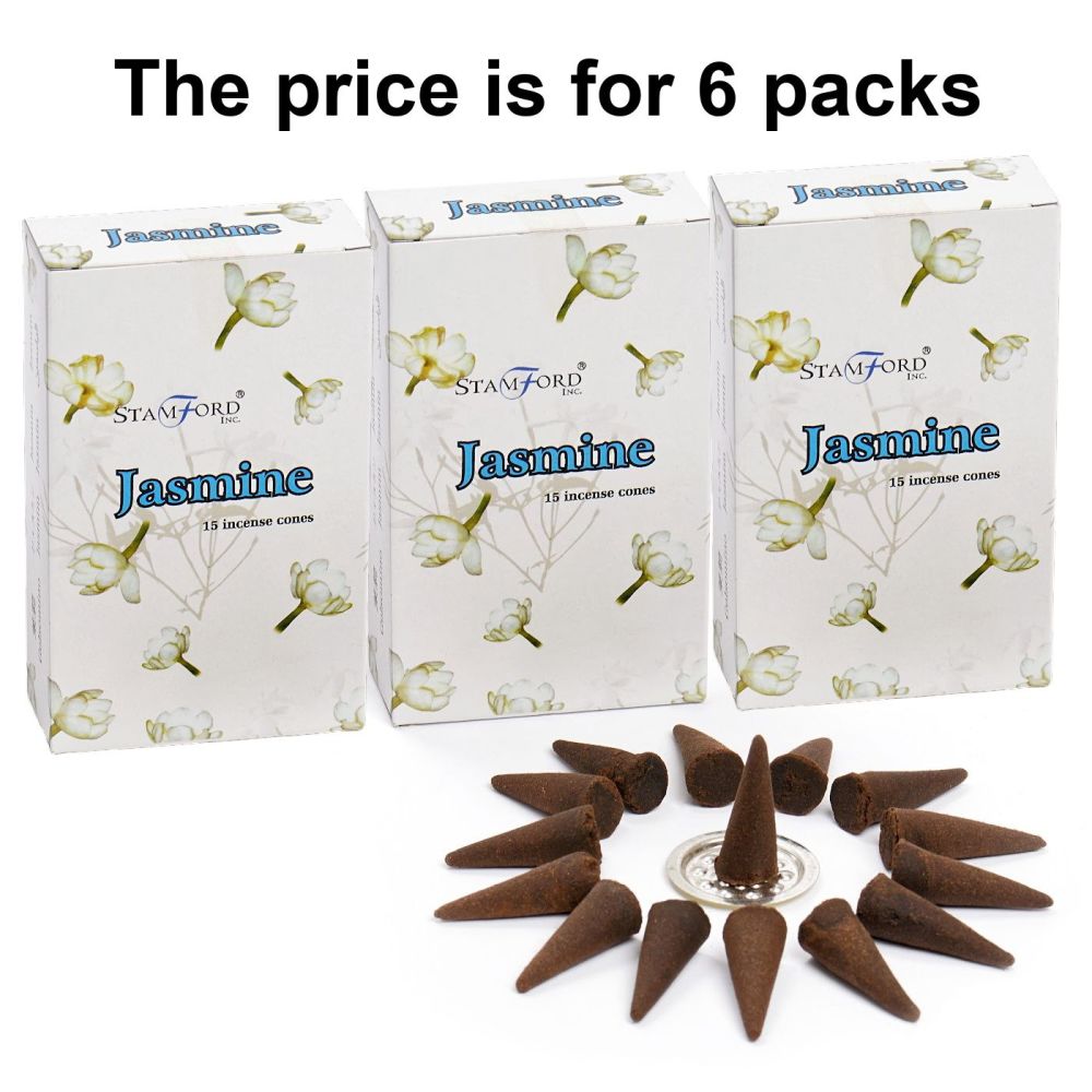 Jasmine Premium Incense Cones by Stamford 6 packs Dhoop