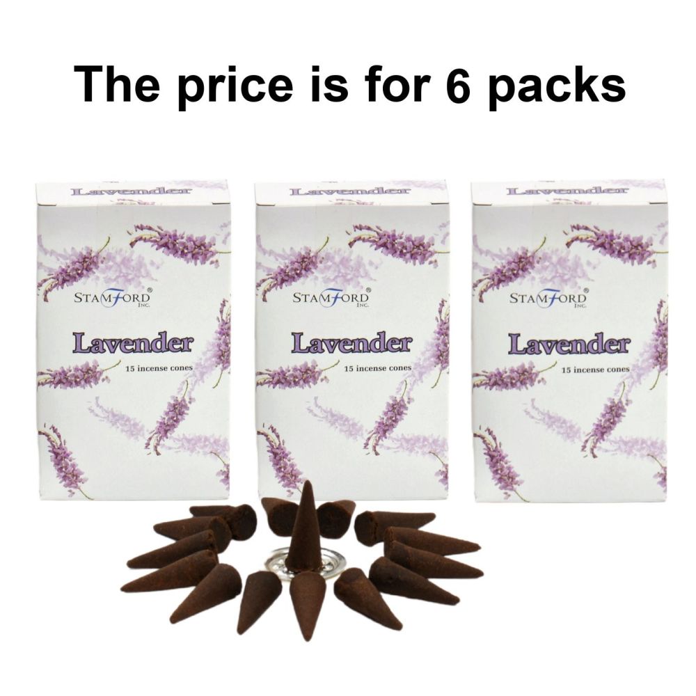 Lavender Premium Incense Cones by Stamford 6 packs Dhoop