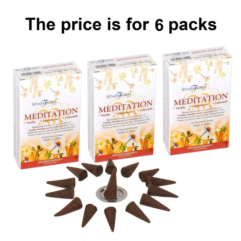 Meditation Premium Incense Cones by Stamford 6 packs Dhoop