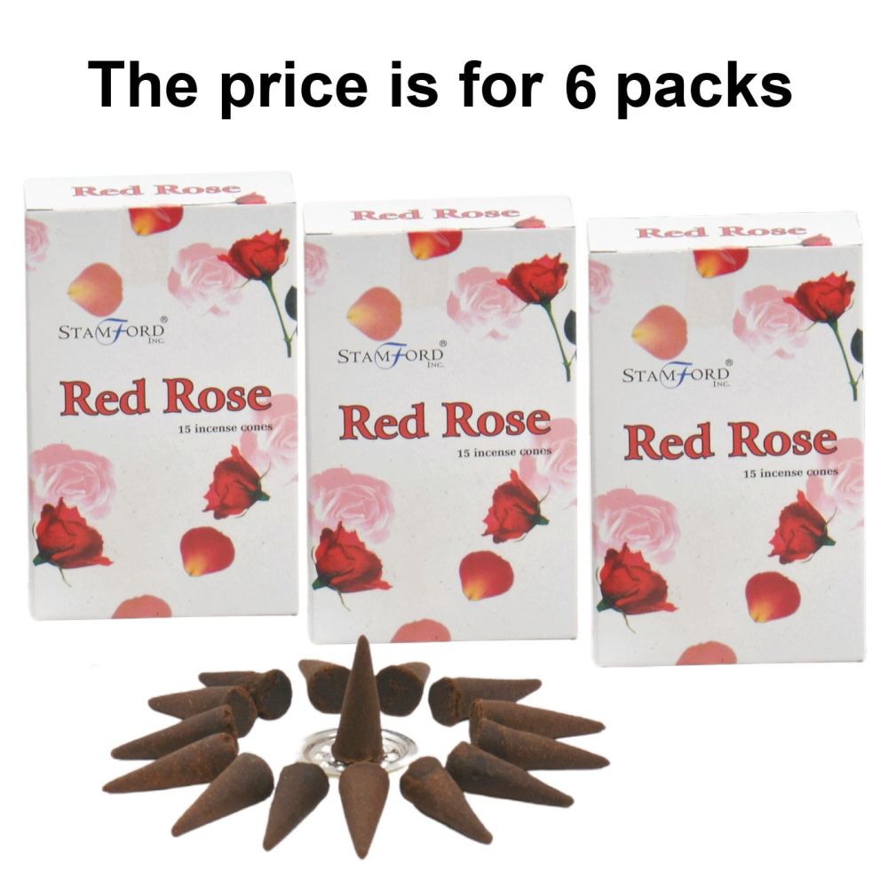 Red Rose Premium Incense Cones by Stamford 6 packs Dhoop